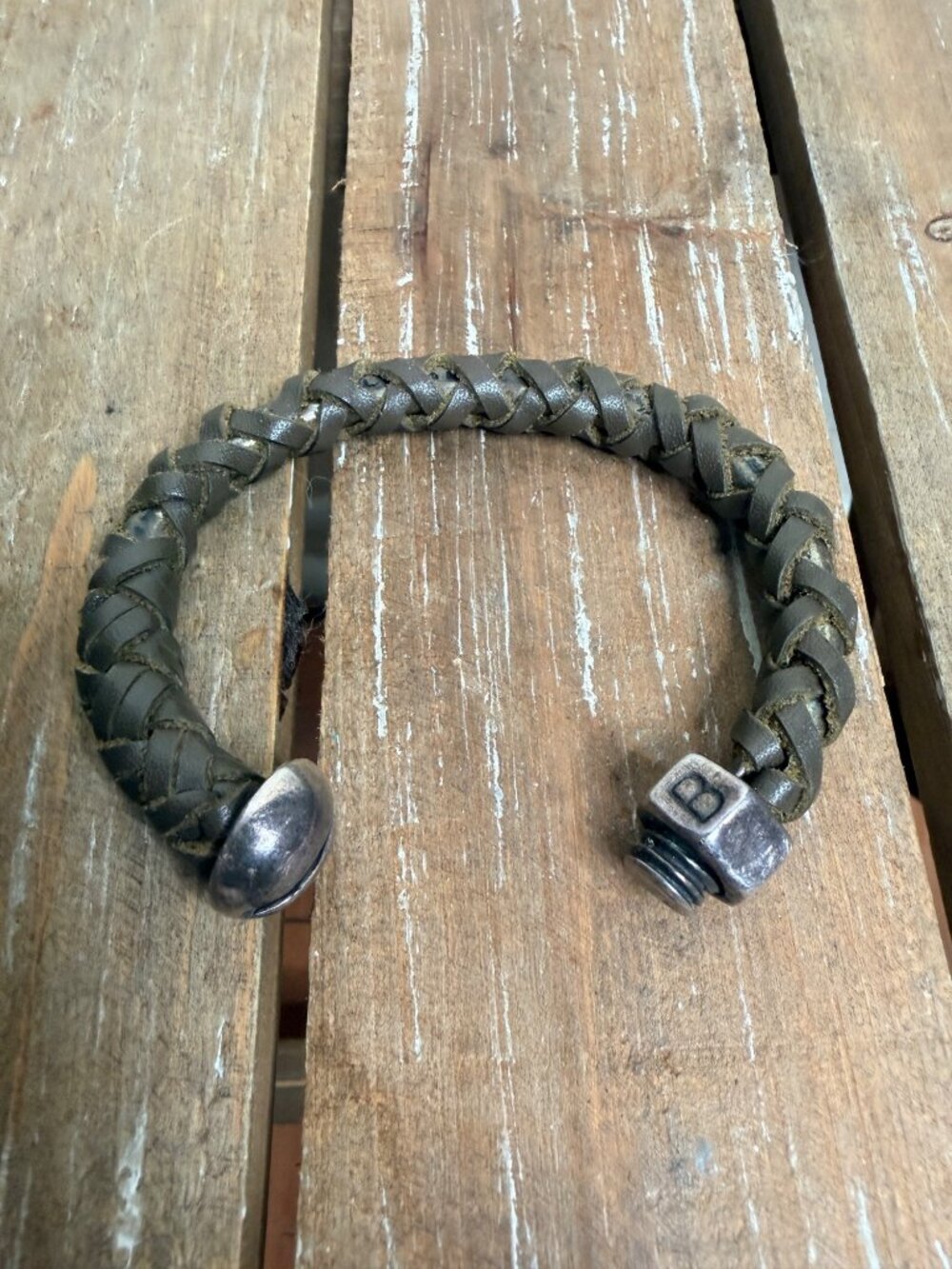Giles & Brother G&B Braided Leather Button-Clasp Bracelet
